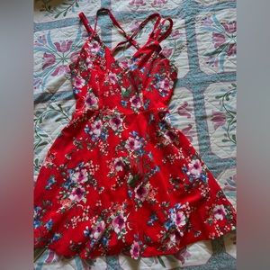 Bright Red Floral Mini Dress